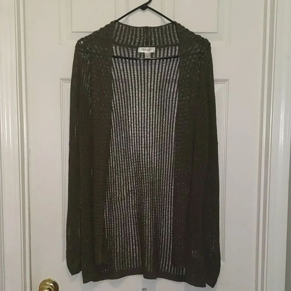 Dress Barn olive green crochet cardigan Sz S